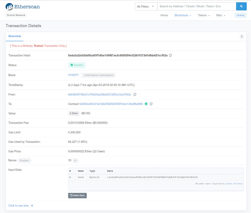 Hash information in Etherum blockchain