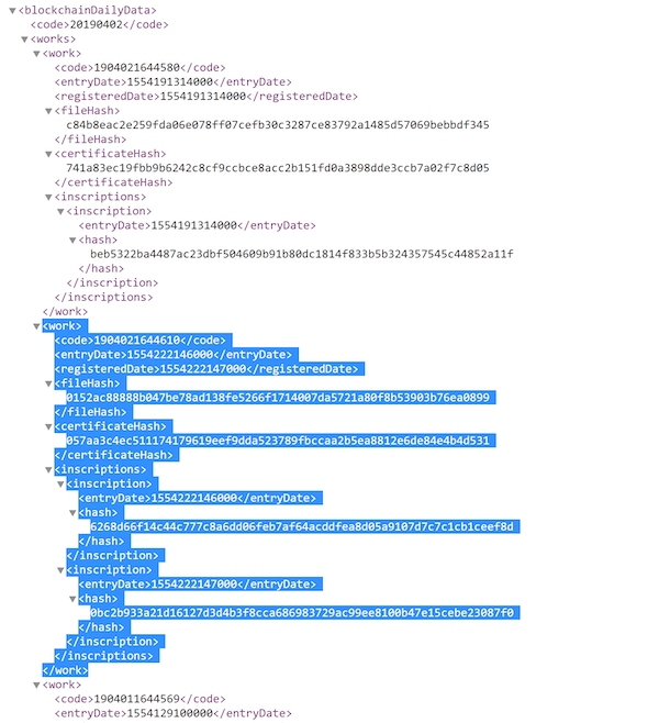 hashes of proofs in xml file