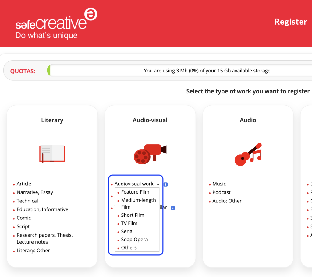 Select the type of audiovisual work