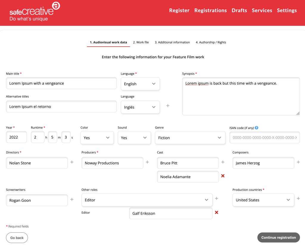 Complete the data of the audiovisual work