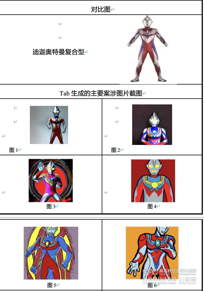 La comparación muestra a Ultraman Tiga y capturas de pantalla de imágenes generadas por la compañía de IA.